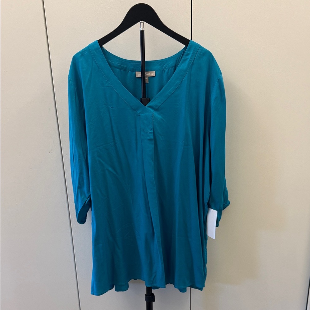 Woman Within Turquoise V-Neck 3/4 Sleeve Top